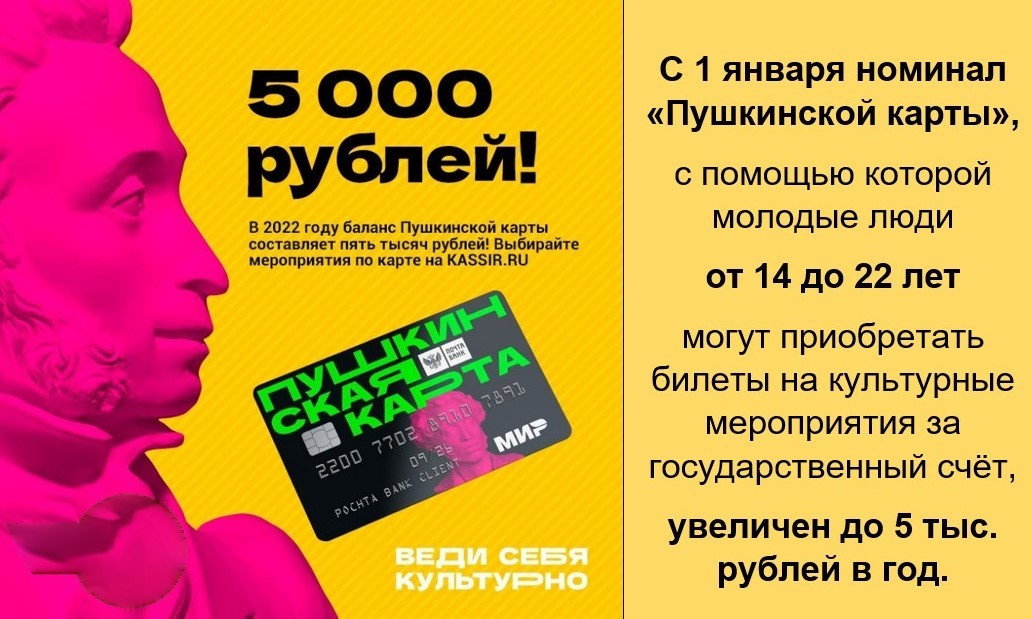 На сколько дают 5000 рублей пушкинская карта